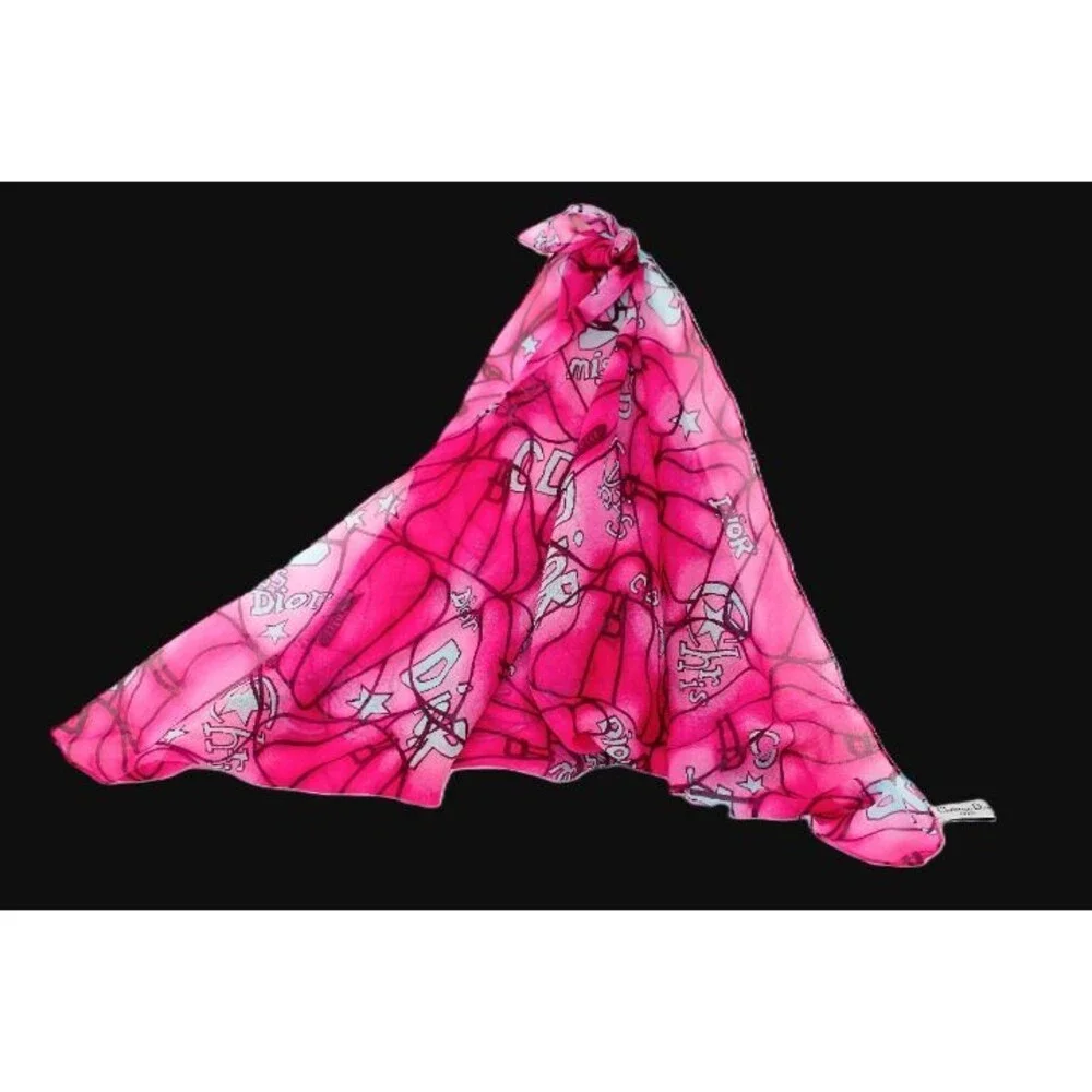 XRARE VTG Pink&Turqse Miss Dior Scarf by John Galliano Design-Classic Brandings!
